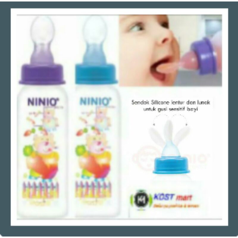 NINIO BOTOL  SENDOK MAKAN BAYI SILIKON / SPOON SILICONE 2 IN 1 240 ml