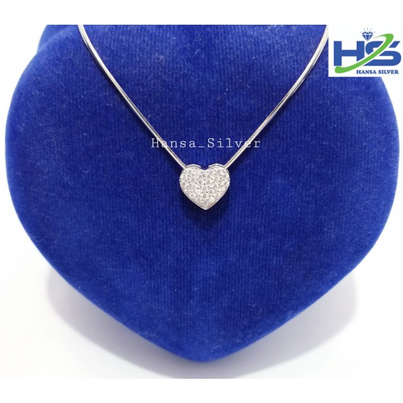 Kalung Perak Wanita Silver Asli 925 Lapis Emas Putih Italy Santa Liontin Love - Perhiasan Perak Asli