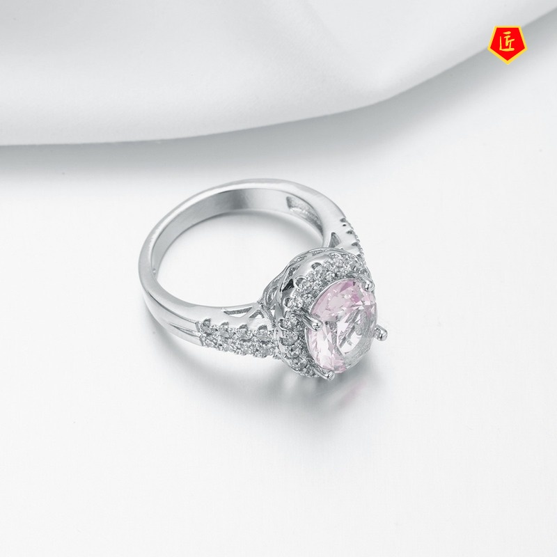 [Ready Stock]Pink Crystal Diamond-Studded Ring Simple Sweet Fashion