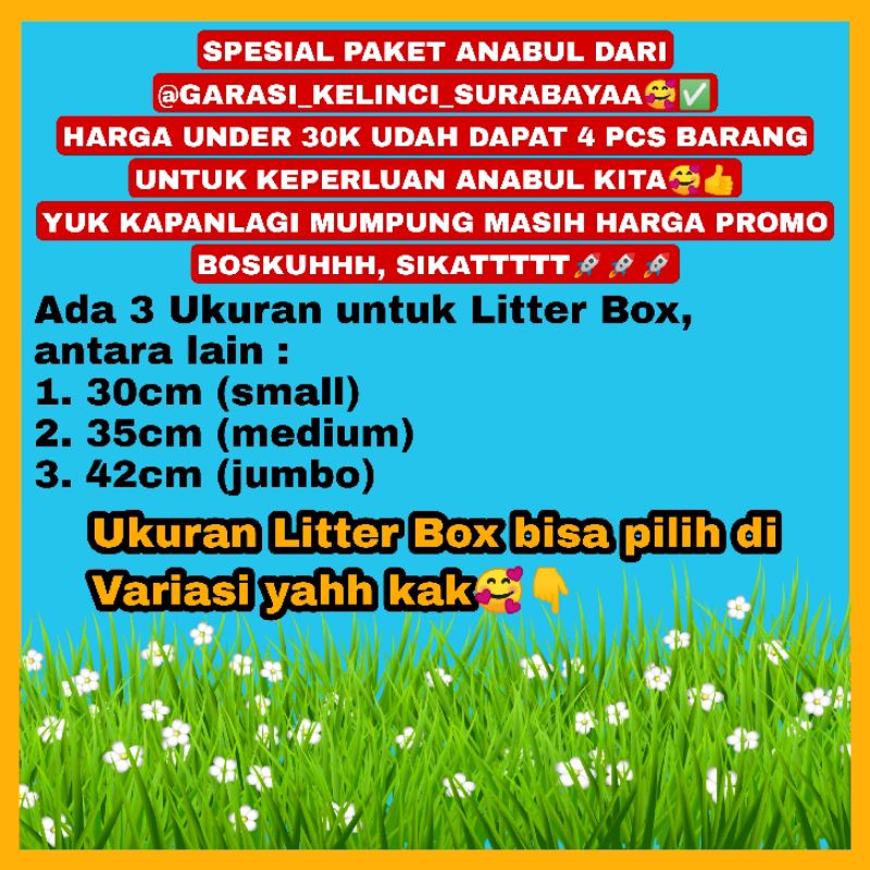 GPSS- PAKET ANABUL 4in1 Litter Box + Sekop + Mangkok + Serbuk Kayu Serokan Pasir Kucing Sekop Kotoran Kucing Sekop Kotoran Anjing Serokan Kotoran Kucing Tempat Makan Kucing Anti Semut Tempat Makan Anjing Serbuk Kayu Hamster Kelinci Bak Pasir Kucing