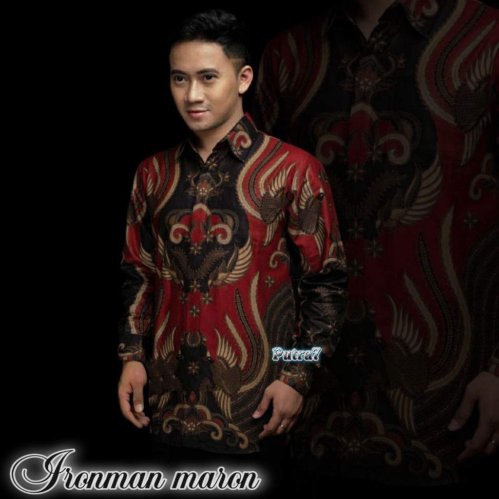 Batik Pria Lengan Panjang Batik Rezz Art motif Garuda Size M L XL XXL 3L 4L 5L 6L JUMBO Reguler-KEMEJA IRONMAN MARON