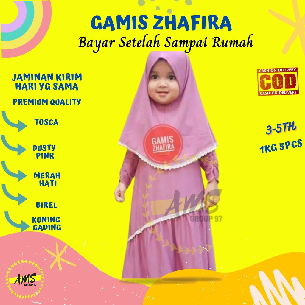 Gamis Anak perempuan Zhafira edisi ramadhan dress bayi kids lucu muslim syari toyobo 3 4 5 tahun