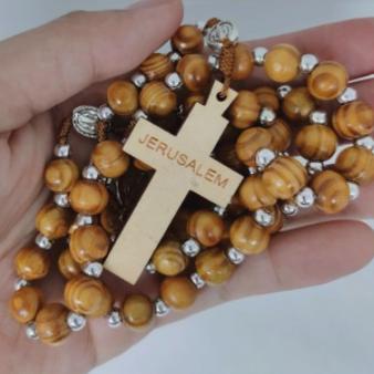 ✥ Rosario Salib Jerusalem Bulat Benediktus 10mm-Rosario Impor-Kalung Katolik-Rosario Kalung ♧