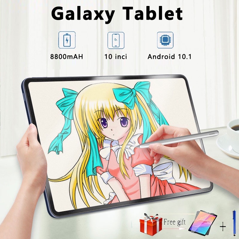 【Hot Sale Baru + COD】 Asli Galaxy Tab Tablet Baru 12 GBRAM + 512 GBROM 10 Inch HD Layar Besar Android Tablet PC Mendukung Dual SIM Tablet PC Cocok untuk Anak-anak Belajar WiFi5G Tablet PC Murah