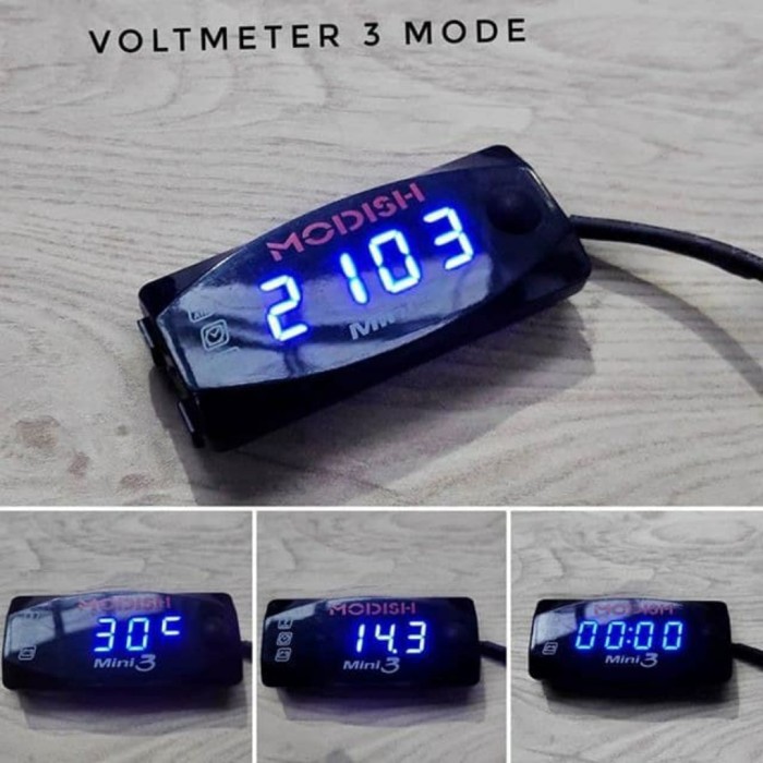 Jam Digital Motor Voltmeter Motor Suhu 3 in 1 Voltmeter Jam Suhu Aksesoris Variasi Sparepart Motor