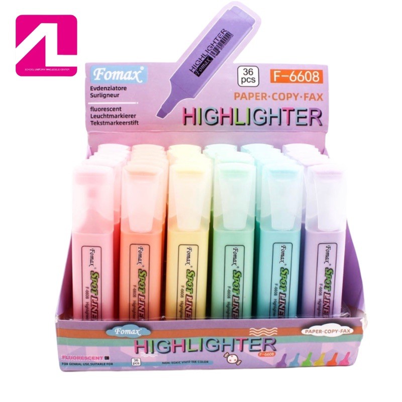

ALGHINA Stabilo/Highlighter Fomax warna biru hijau oren kuning pink & ungu 1 pcs