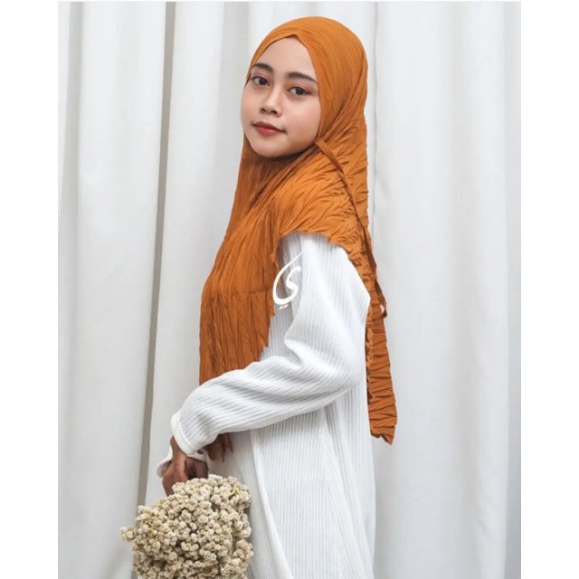 Bergo Plisket Padi Aleya Premium l Bergo instan Zafron-Mustard