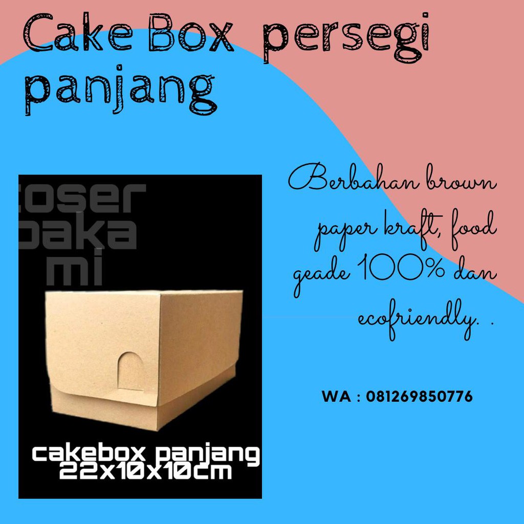 Kotak roti bakar Bandung Cake Box Panjang / Kotak Coklat / Kotak Brownies Coklat 22x10x10cm