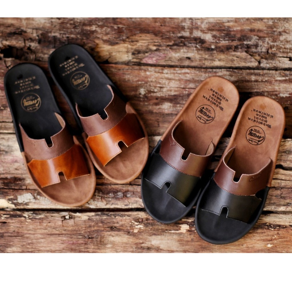 COMBI|Sandal Casual Slop Pria Kulit Sapi Asli Kekinian Brand Original Distro Anti Slip Nyaman Ringan