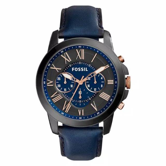 Fossil FS5061 Grant Chronograph Navy Leather Strap
