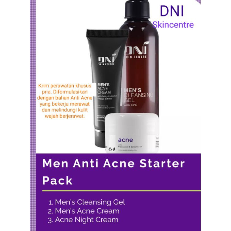 Men anti acne starterpac DNI/paket wajah pria berjerawat/ skincare/ bpom