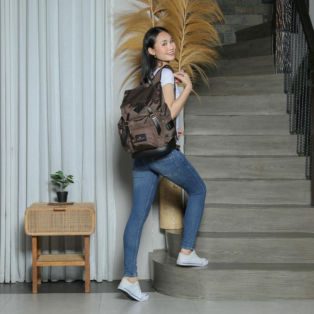 Tas Ransel Pria Wanita Backpack Laptop Gendong Punggung Sekolah Kerja Kuliah Travelling Original Urban Bs Brown