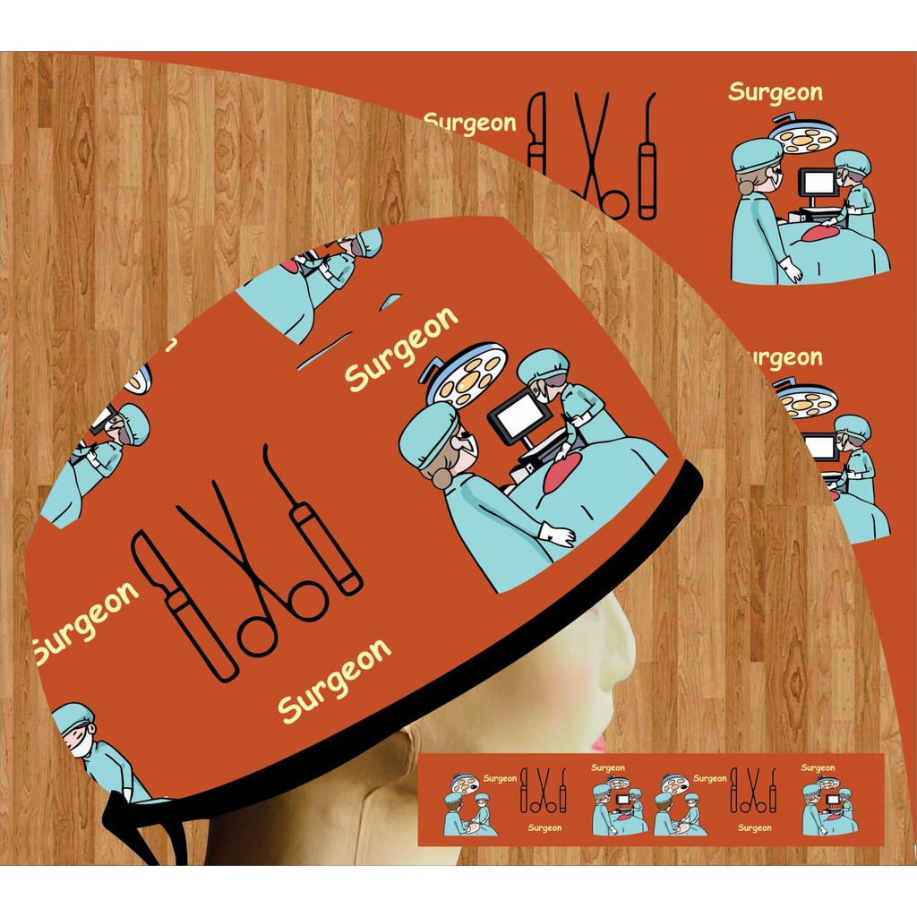 Topi Medis / Scrub Hat / Surgical Cap Printing Motif Surgeon