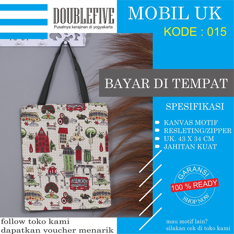 TOTE BAG WANITA TOTEBAG PRIA CANVAS MOTIF GOOD QUALITY WITH RESLETING KODE - 015