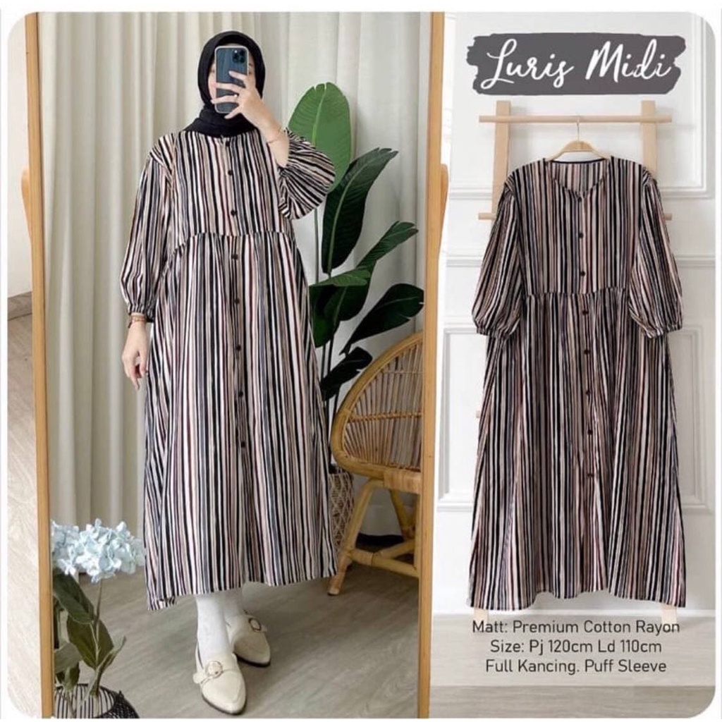 Midi Dress Rayon Viscose Premium Lengan Panjang Baju Wanita Korean Style Import Kekinian