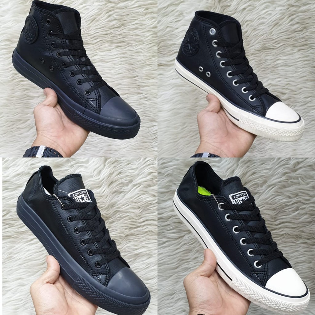 PREMIUM Sneakers CONVERSE Sepatu KULIT tali dewasa Hitam