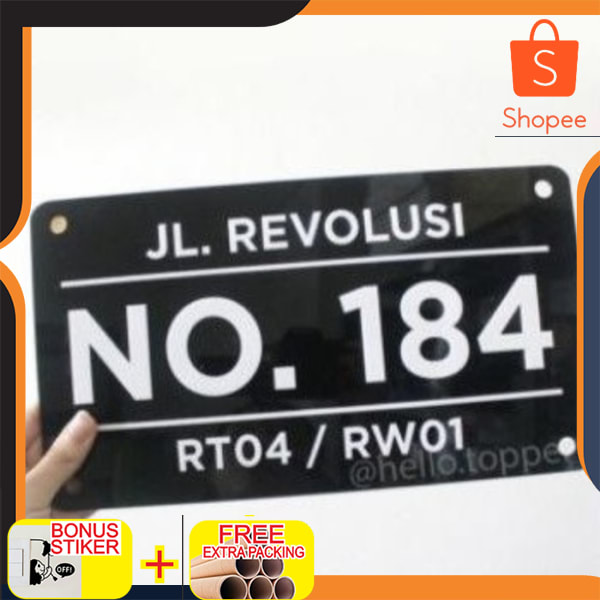 

nomor rumah acrylik timbul 30x17 cm - dasar putih Stiker Cuting Keren