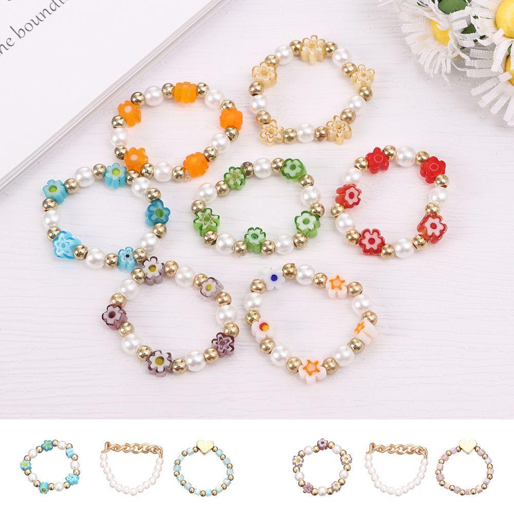 Preva 3pcs Set Cincin Manik-Manik Akrilik Mutiara Imitasi Warna Campur Untuk Wanita