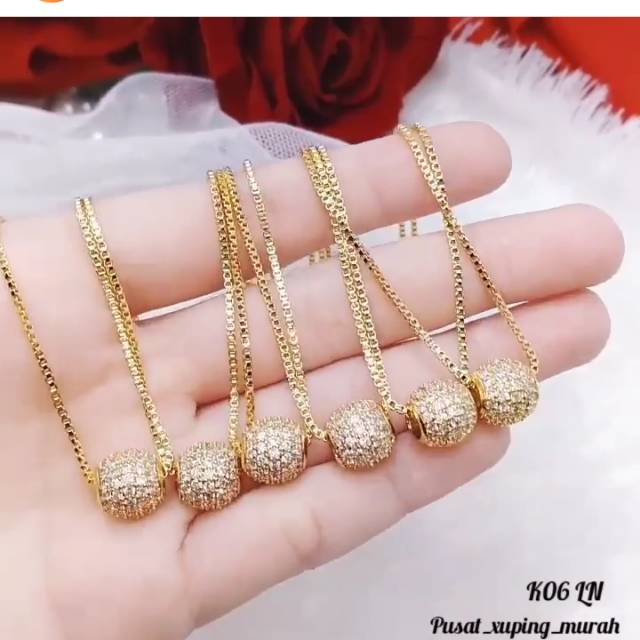 Kalung itali set liontin bola kolong full mata super cantik perhiasan wanita titanium gold