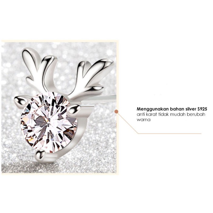 TT-ERE34D Tino Anting Titanium Perhiasan Wanita Silver 925 Dengan Permata Zircon/Anting Tusuk Wanita Model Tanduk Rusa Premium