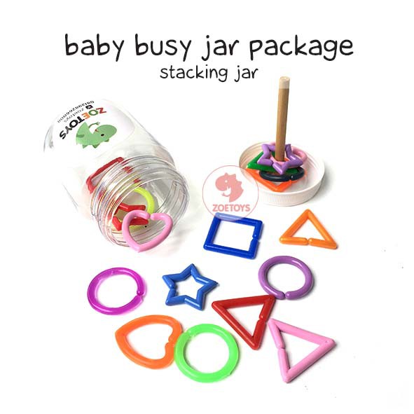 Montessori Baby Busy Jar Package | Pompom Button Push Ring Stick Stacking Sensory Ribbon Taggie Play Set Fine Motoric Play