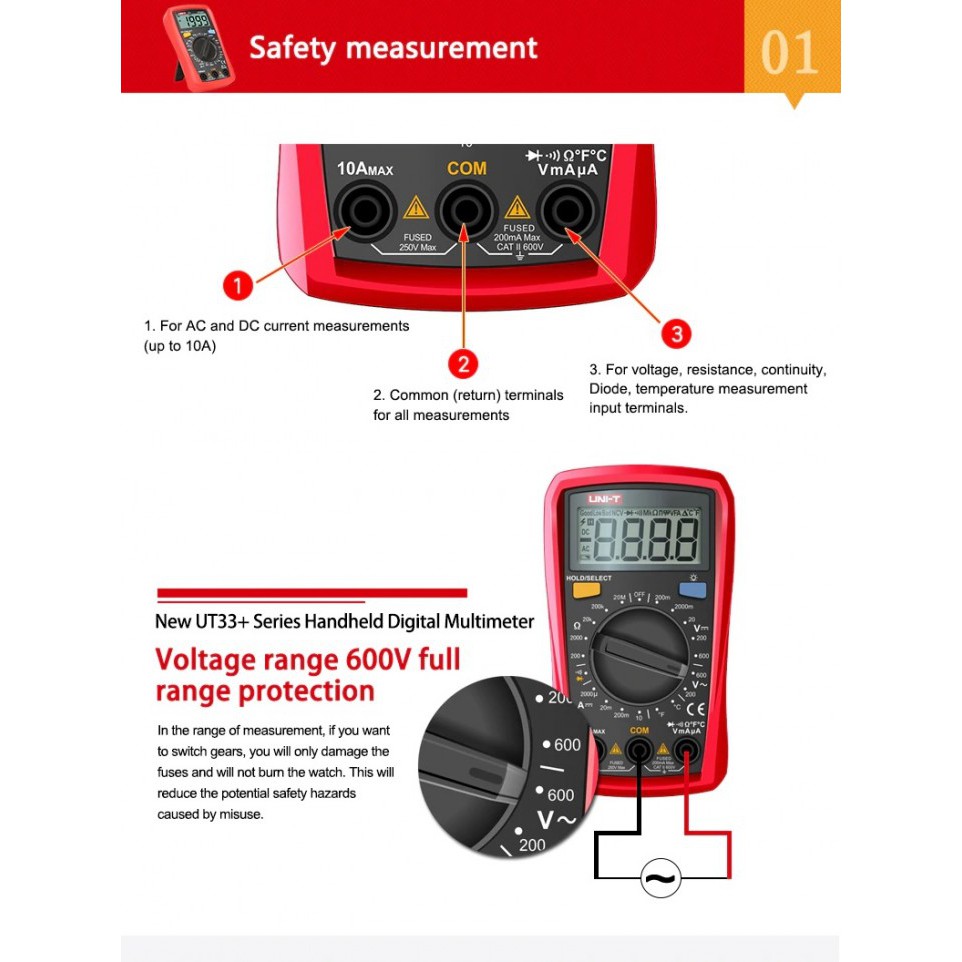 UNI-T UT-33D+ Palm Size LCD Pocket Digital Meter Multimeter