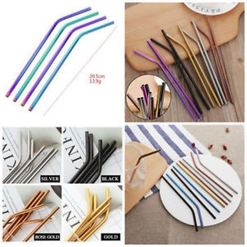 {DS} Sedotan Stainless Steel Straw Ramah Lingkungan Lengkung