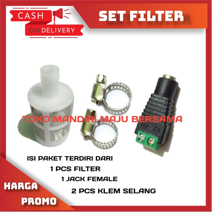 FILTER SELANG AIR POMPA DC 12V / FILTER SET KLEM SELANG 1/2 / JACK