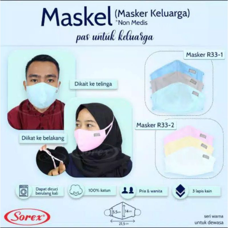 MASKER KAIN DUA LAPIS NON MEDIS SOREX R12 R33