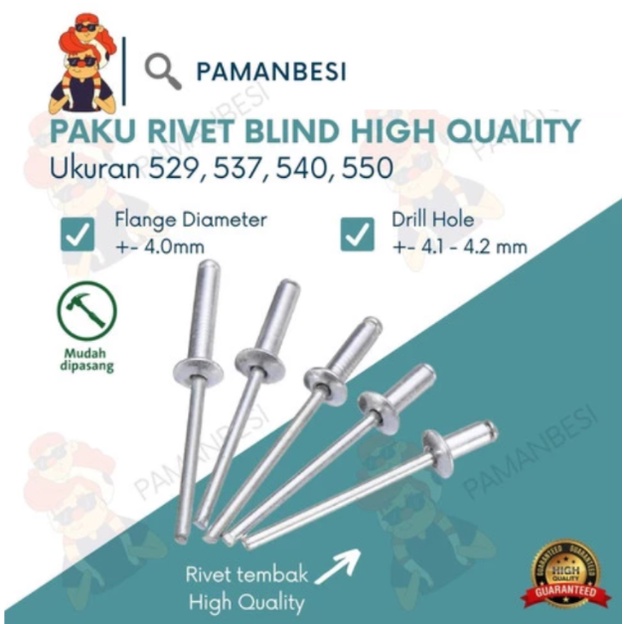 

1 KOTAK PAKU RIVET BLIND 537 UKURAN 4.0 mm ISI 1 DUS Paku TEMBAK