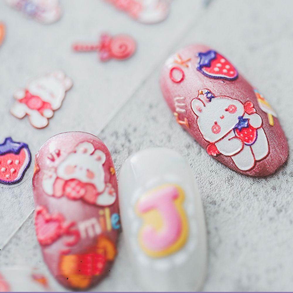 Agustina Kelinci Nail Art Stiker Kartun Jepang Lollipop Cinta Relief 5D Manicure Aksesoris