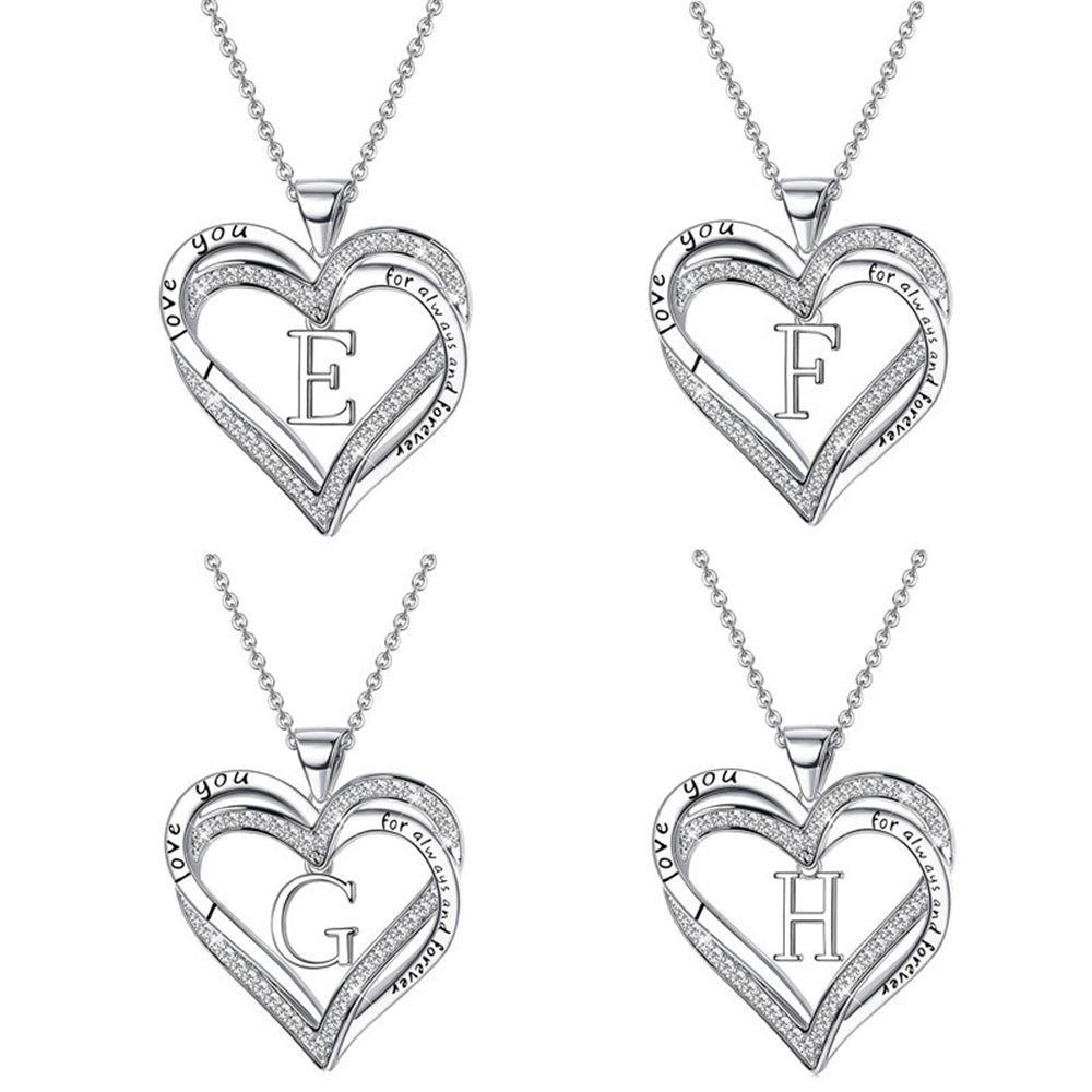 Lily Heart Necklace Untuk Wanita Hadiah Cubic Zirconia Alphabet Letter Silver Plated Heart Pendant Necklace