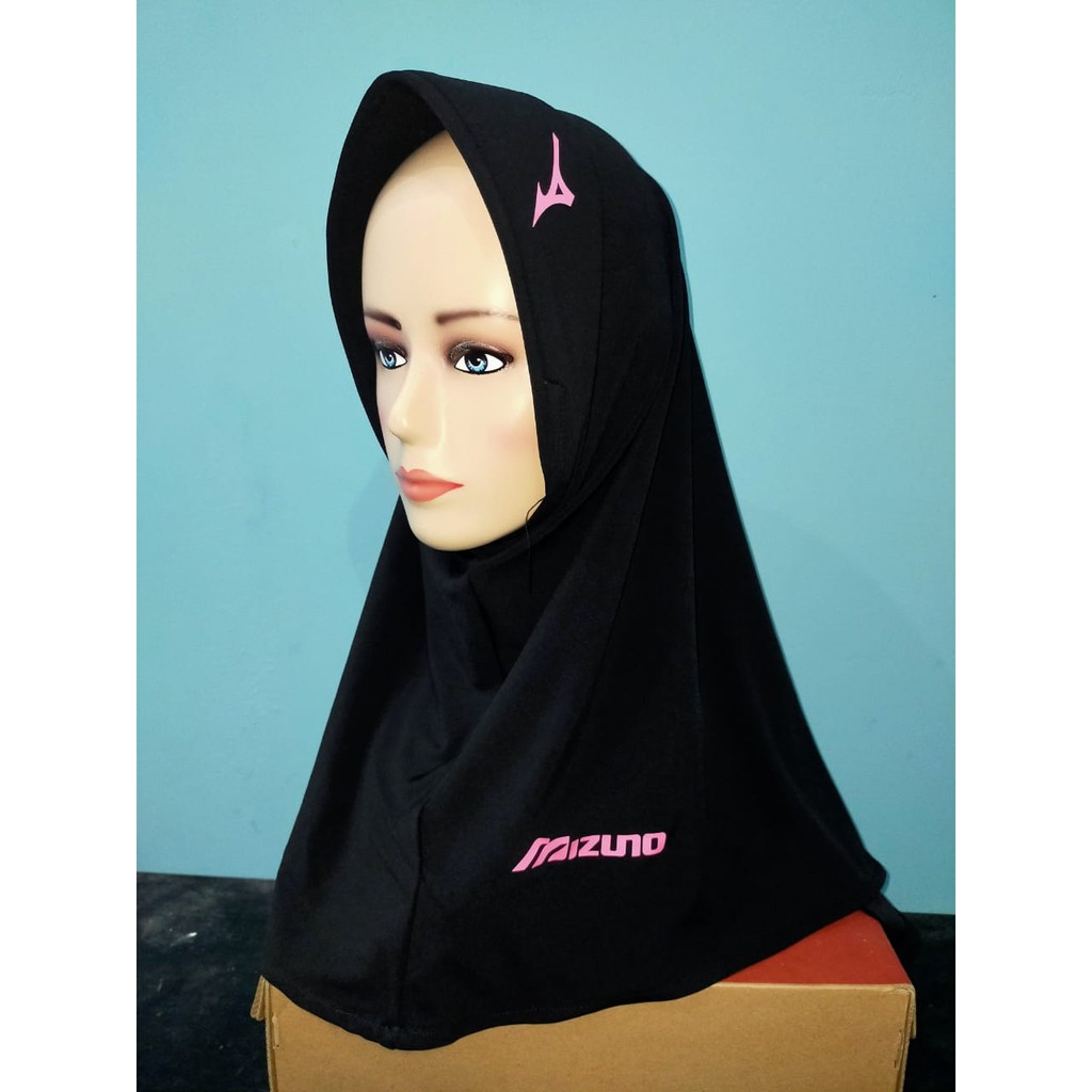 Hijab Jilbab Kerudung Instan Bergo Sport Sport y Olahraga Volly  Berlogo bahab Tebal adem nyaman-Hitam list Pink