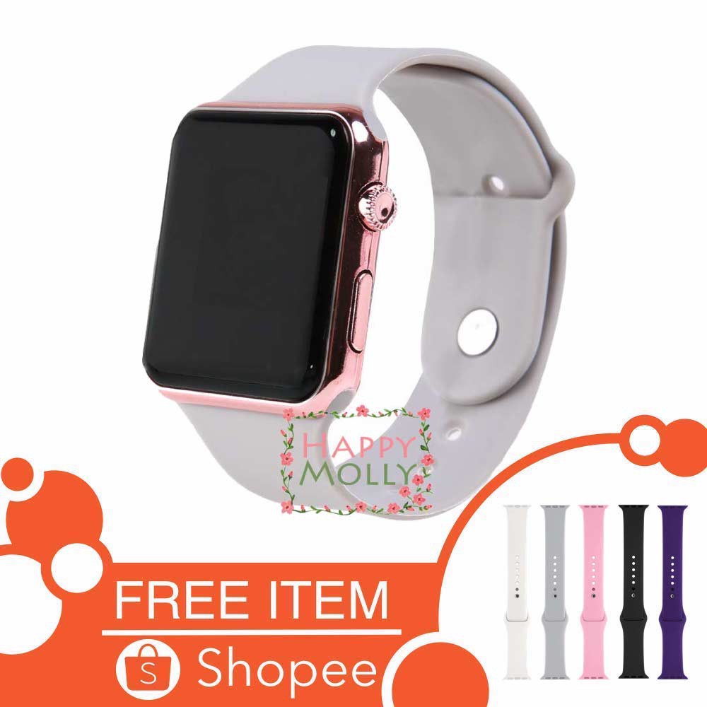 LED Watch [ Grey Rose Gold ] Jam Tangan Digital Pria &amp; Wanita - Strap Rubber - FREE STRAP