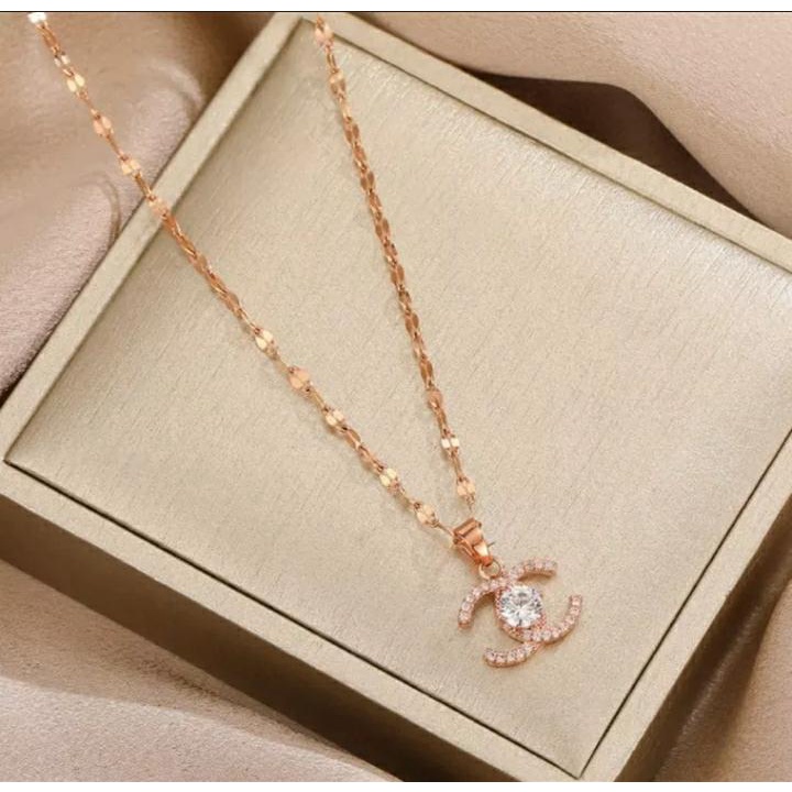 Kalung Zircon Titanium Channel Premium Wedding anti karat wanita