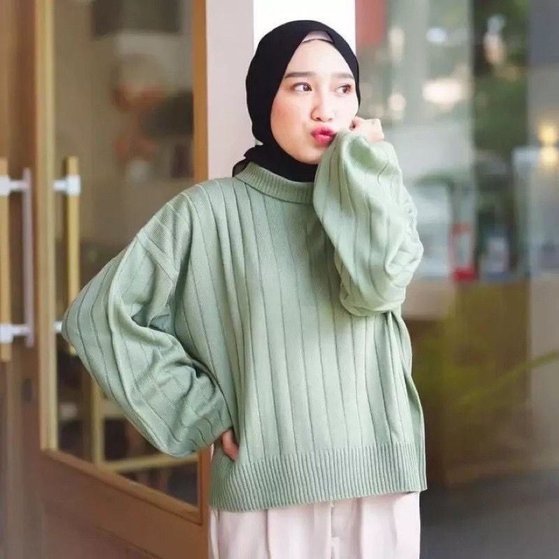 Belleza Outlet baju rajut Cardigan rajut atasan wanita Jovanka Turtleneck