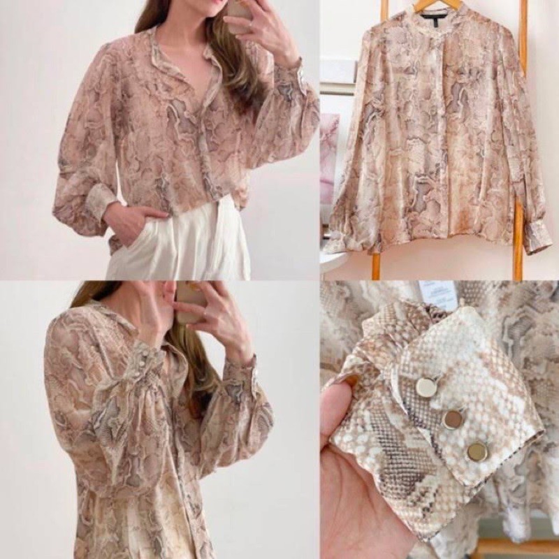 WHBM button down long sleeve sheer shirt (snake nude motif)