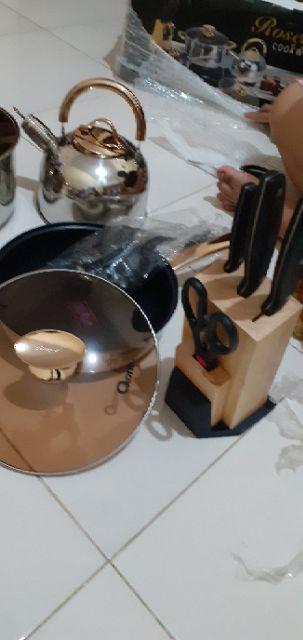 Oxone Ox777 Rosegold Cookware Set 12+1pcs Knife Set Panci Ox-777