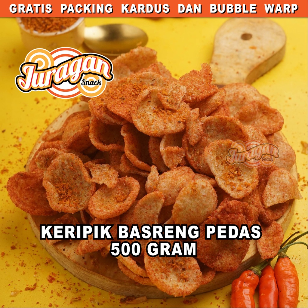 

KERIPIK BASRENG PEDAS 500 gram snack kiloan makanan ringan jajanan cemilan camilan pedas asin gurih murah