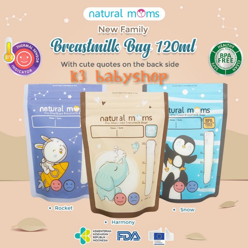 Kantong Asi Natural Moms 100ml 120ml plastik asi breastmilk storage bag fox superhero jungle pejuang asi pumping travelling