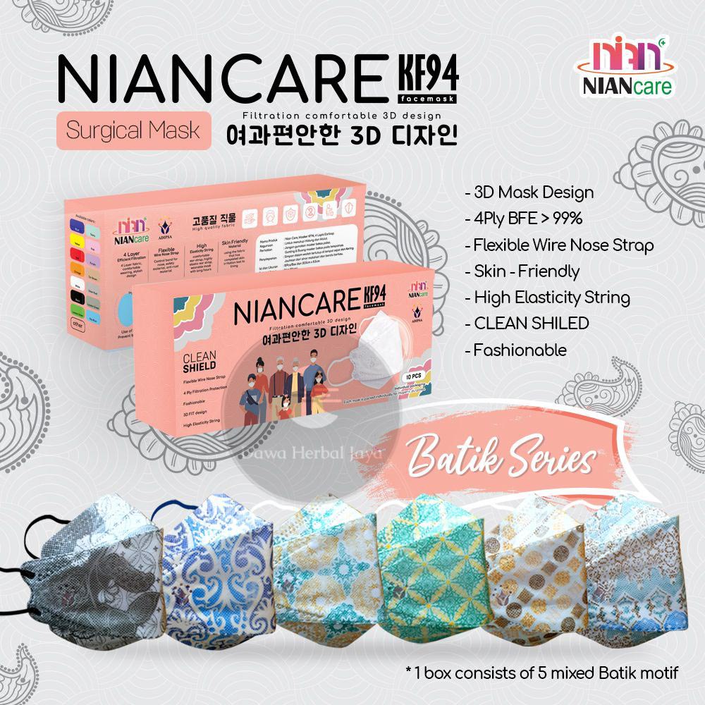 Masker KF94 Medis / Masker KF94 Korea / Masker KF94 Medis Dewasa NIAN CARE isi 10 Pcs (BATIK)
