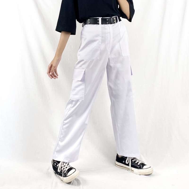 STACIE PANTS POCKET M-XXL CARGO COKSU, ARMY, PURPLE, WHITE, BLACK CELANA UNISEX