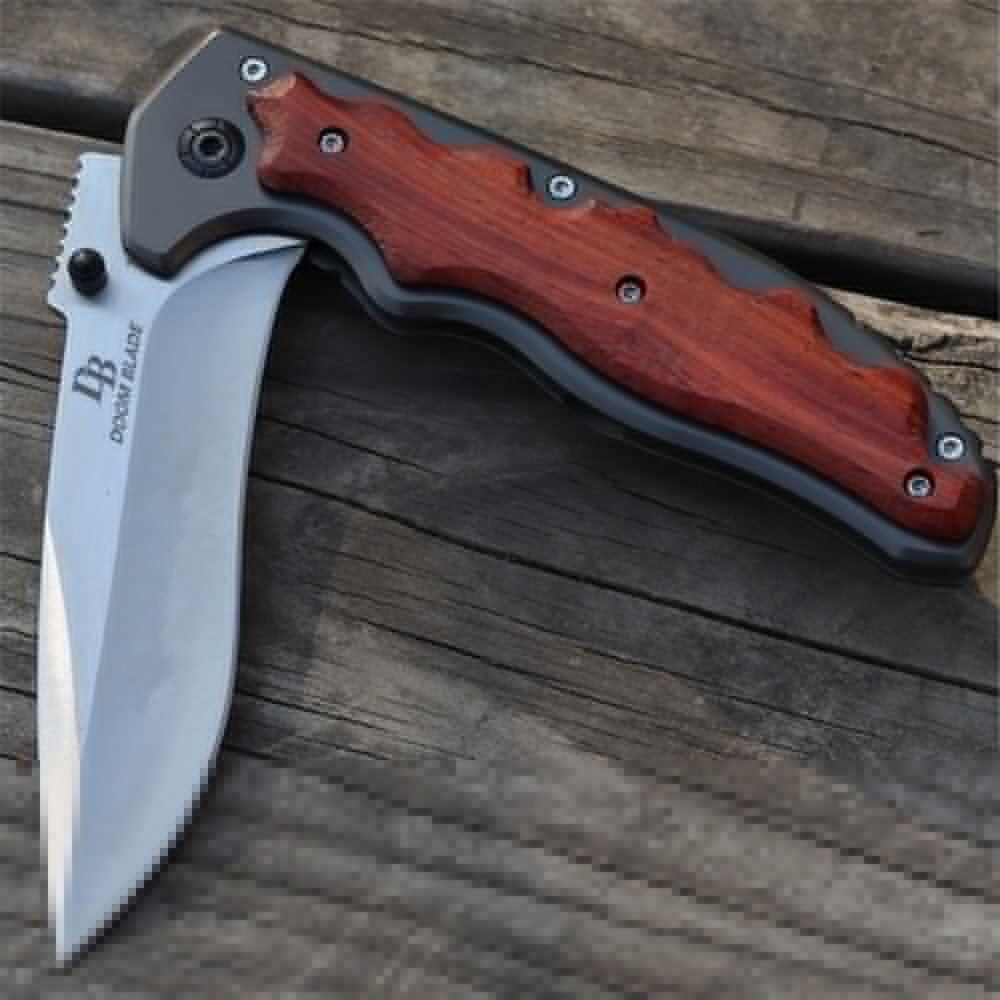 KNIFEZER Blade Pisau Lipat Berburu Survival Tactical Knife Wooden Handle - CBF64 - Brown