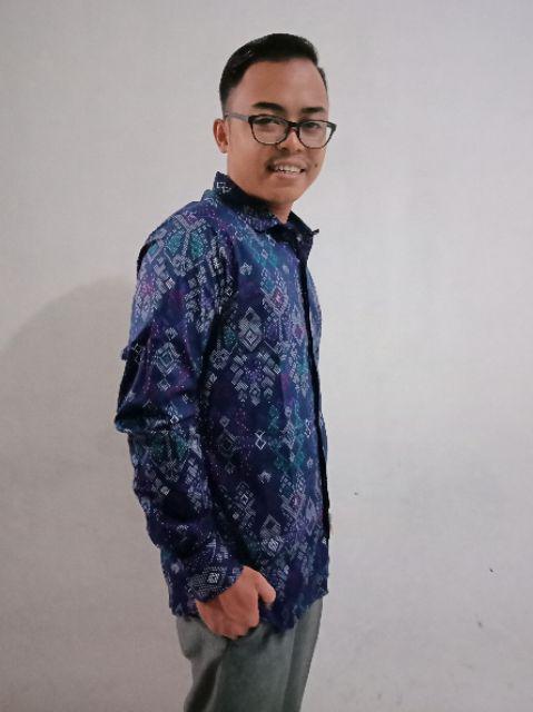 Kemeja Batik Panjang Songket Pria Cowo Kerja Kantor Hitam