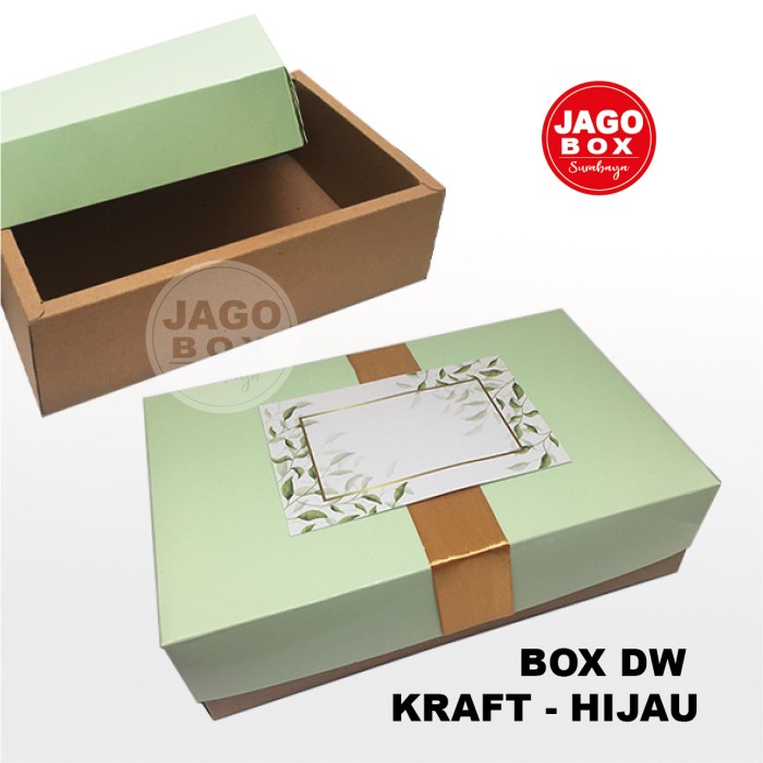 Box DW Kue Kering Souvenir Kraft Tutup Hijau 25x15x7,5 cm