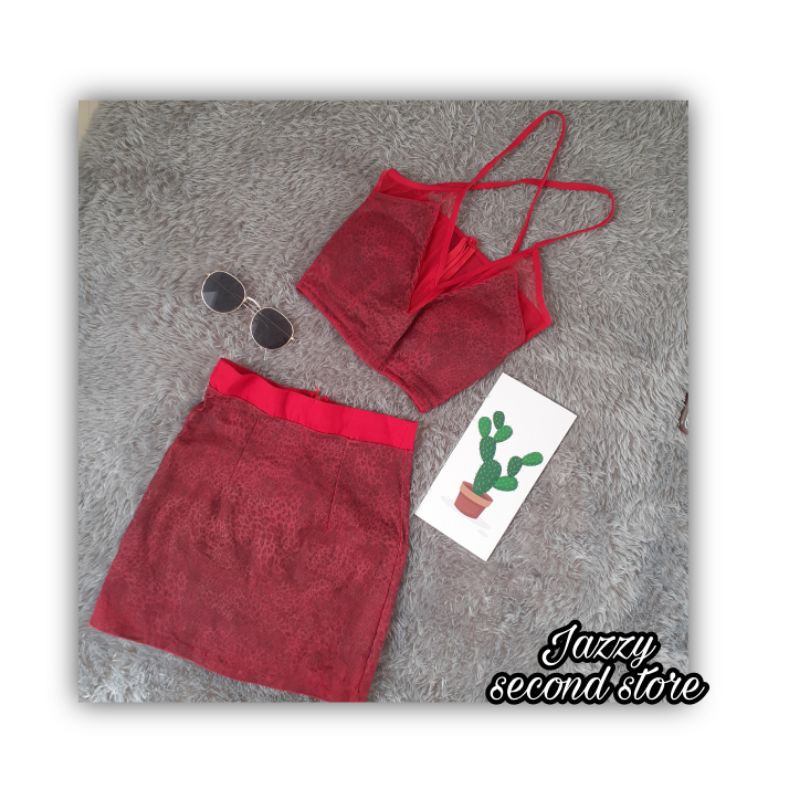 bikini dewasa remaja setelan 2 pcs merah sexy rok bra cewek perempuan preloved second