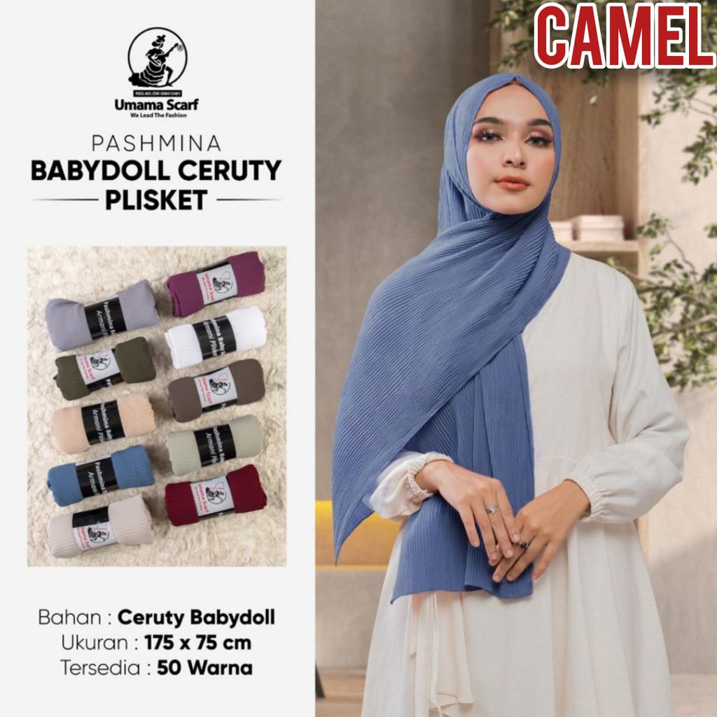 pashmina plisket camel umama/tanpa garis tengah/full lidi/ceruty babydoll