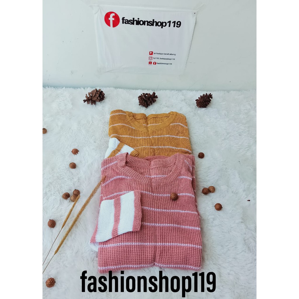 fashionshop119 Colorful Stripe Rajut / Rajut Strip / Salur Rajut / Atasan Wanita / Rajut Wanita (fs)