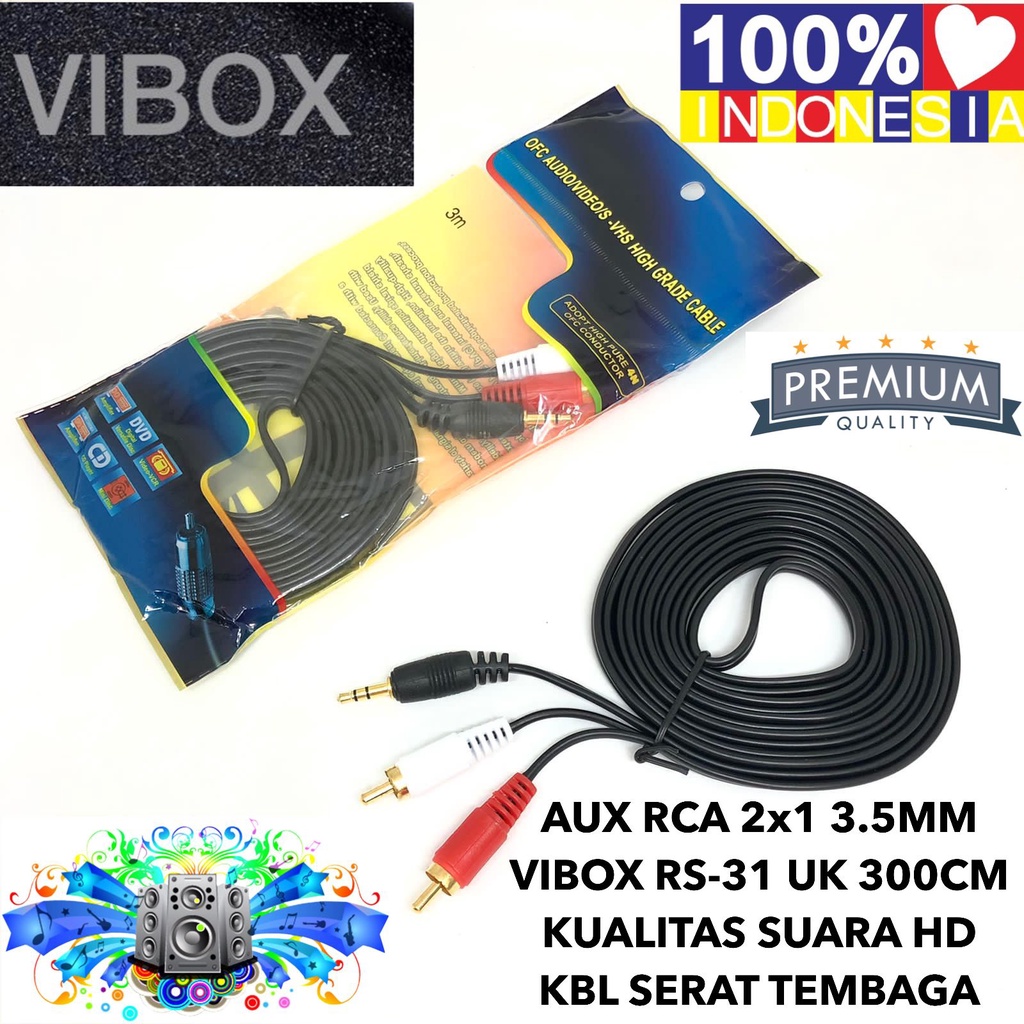 Vibox Kabel Aux Av Rca 2x1 To Jack 3.5mm RC-150 Transparan Cable Jack Audio Speaker Untuk Hp Pc Tv Amplifier Multi Media 1.5M