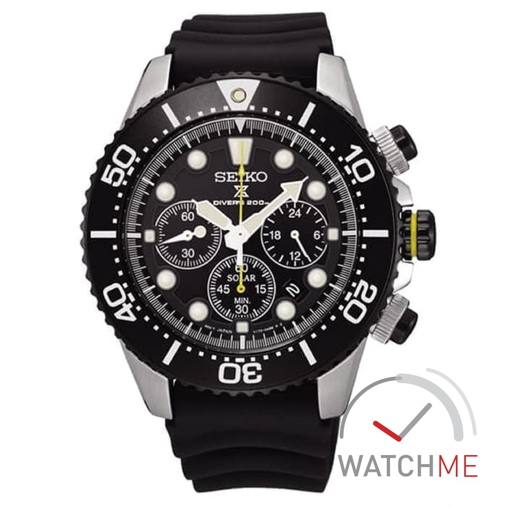 Seiko Diver SSC021P1 Solar Chronograph Black Dial 200m Rubber Strap Original Bergaransi
